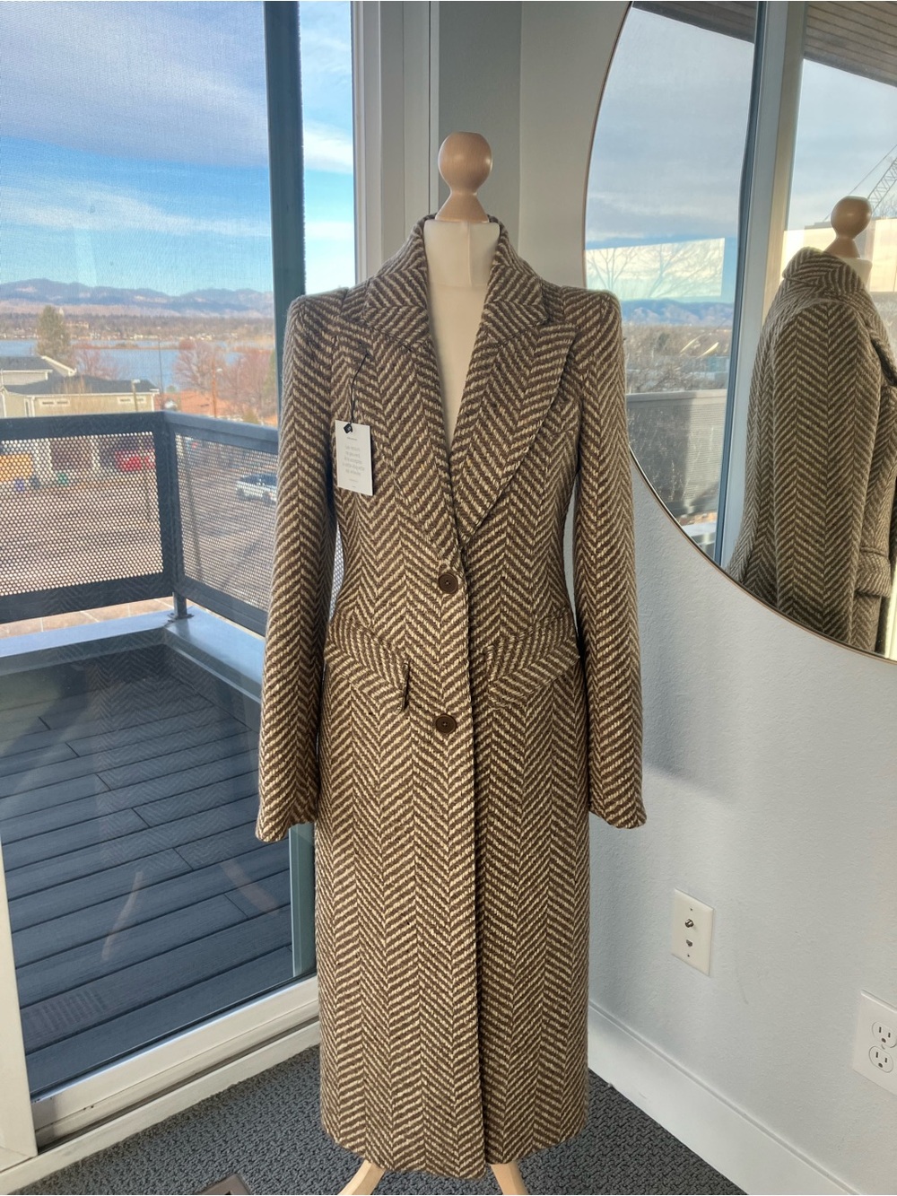 Smythe Pagoda Brando Long Herringbone Wool-Blend Coat - Brown/White
